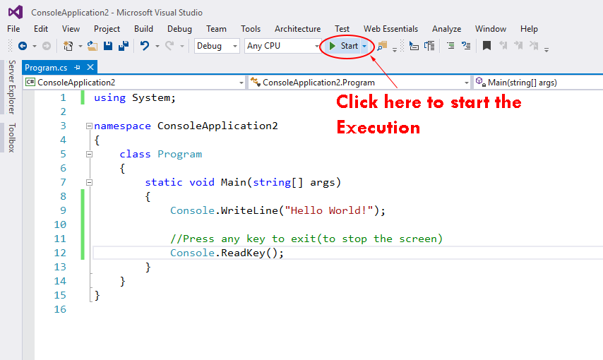 c sharp fundamental, c sharp programming basics, c sharp fundamental in visual studio, step execution