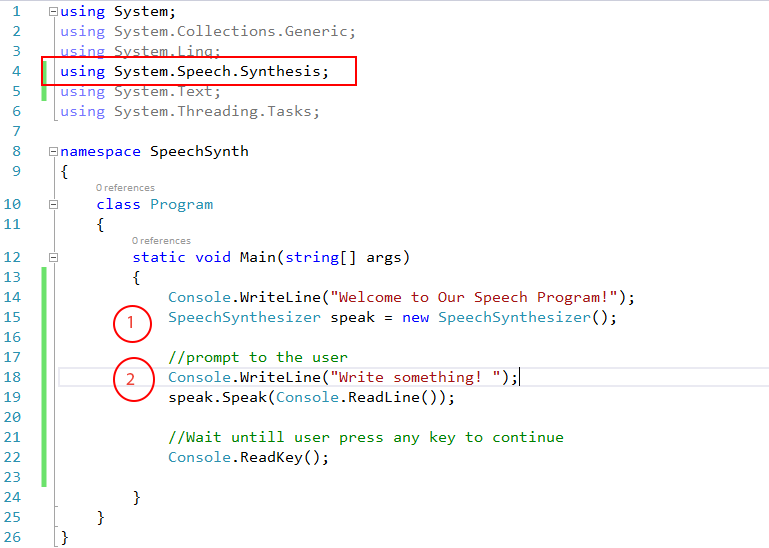 Speech synthesis program c sharp step 3