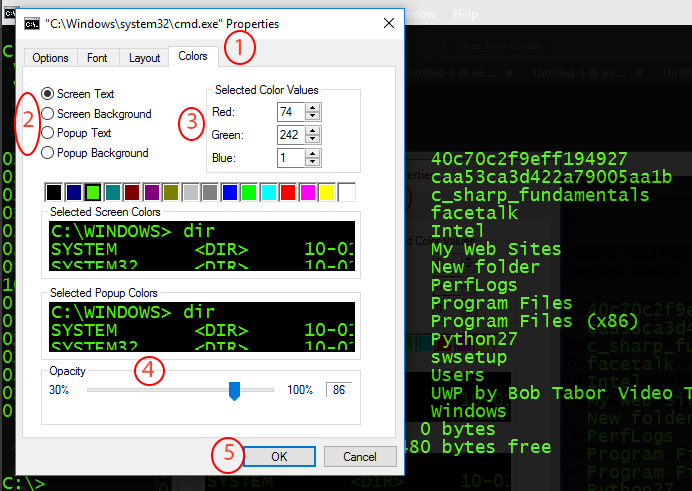 Command Prompt customization widht hieght and color step 4