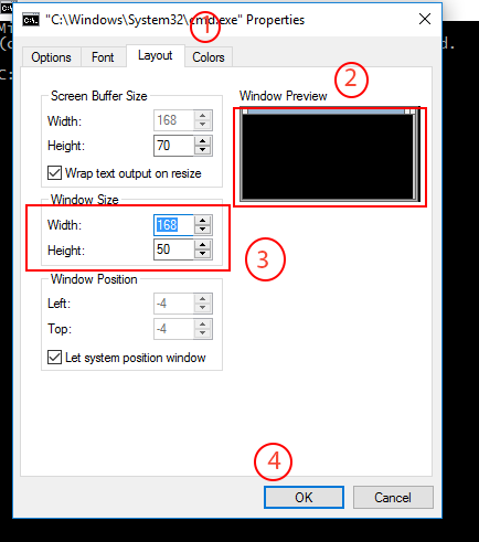 Command Prompt customization widht hieght and color step 4