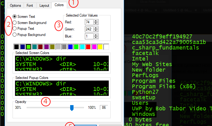 Command Prompt customization widht hieght and color step 4